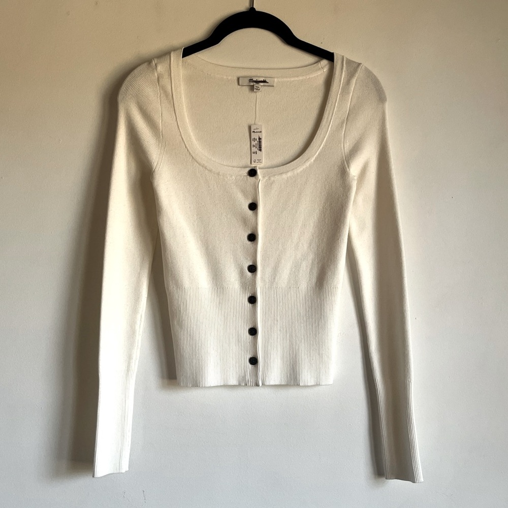 NWT Madewell Signature Knit Scoopneck Cardigan Size XXS Winter White $98 NT609